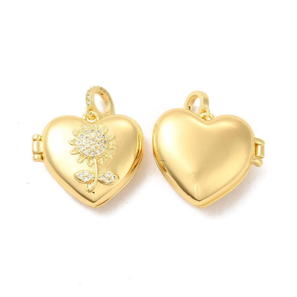 2372 5 pcs Heart with Sunflower Theme Brass Locket Charms Love Flower